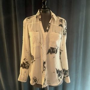 Express Portofino Black and White Floral Shirt Size S